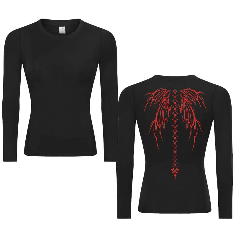 Skeleton Wings Compression Shirt Long Sleeve (Women) V2 - AnimeVibe Shop